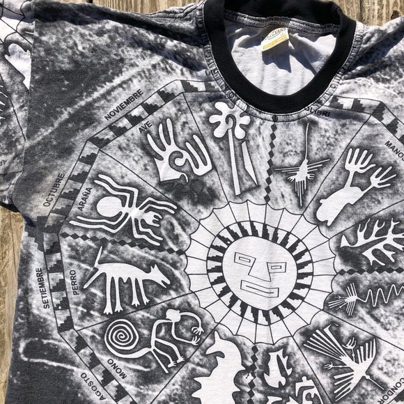 Vintage Nazca Lines Calendario Nazca Peru Allover Print Tee Shirt Size Large - Picture 2 of 7